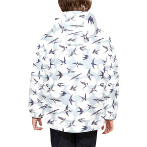 Swallow Pattern Print Design 05 Kids' Boys' Girls' Padded Hooded Jacket