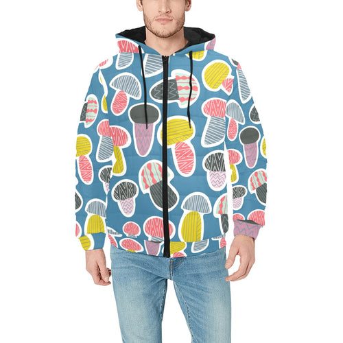 Colorful mushroom design pattern Men's Padded Hooded Jacket