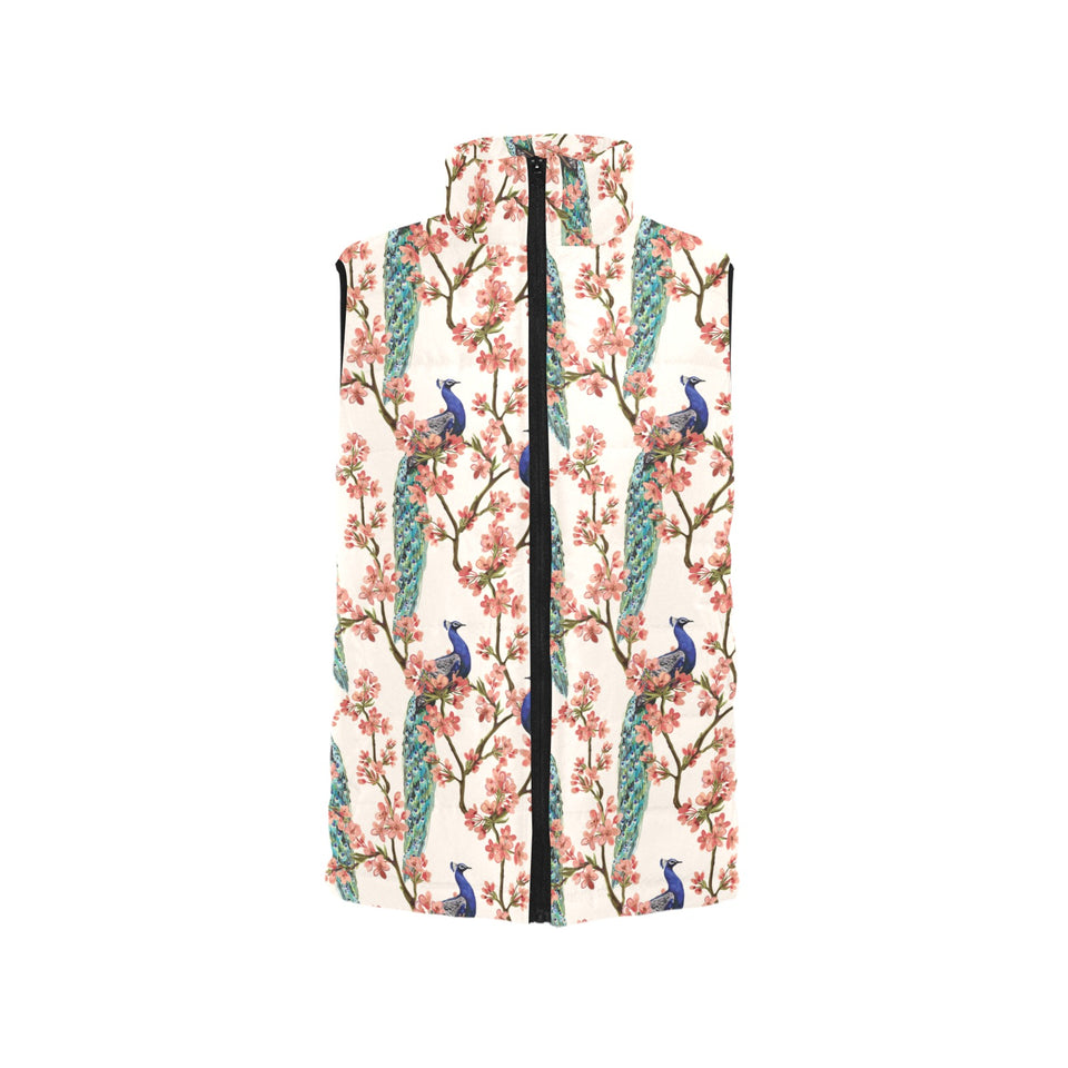 Peacock tropical flower pattern Women's Padded Vest