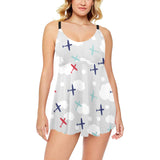 Airplane cloud grey background Chest Sexy Pleated Two Piece Swim Dress
