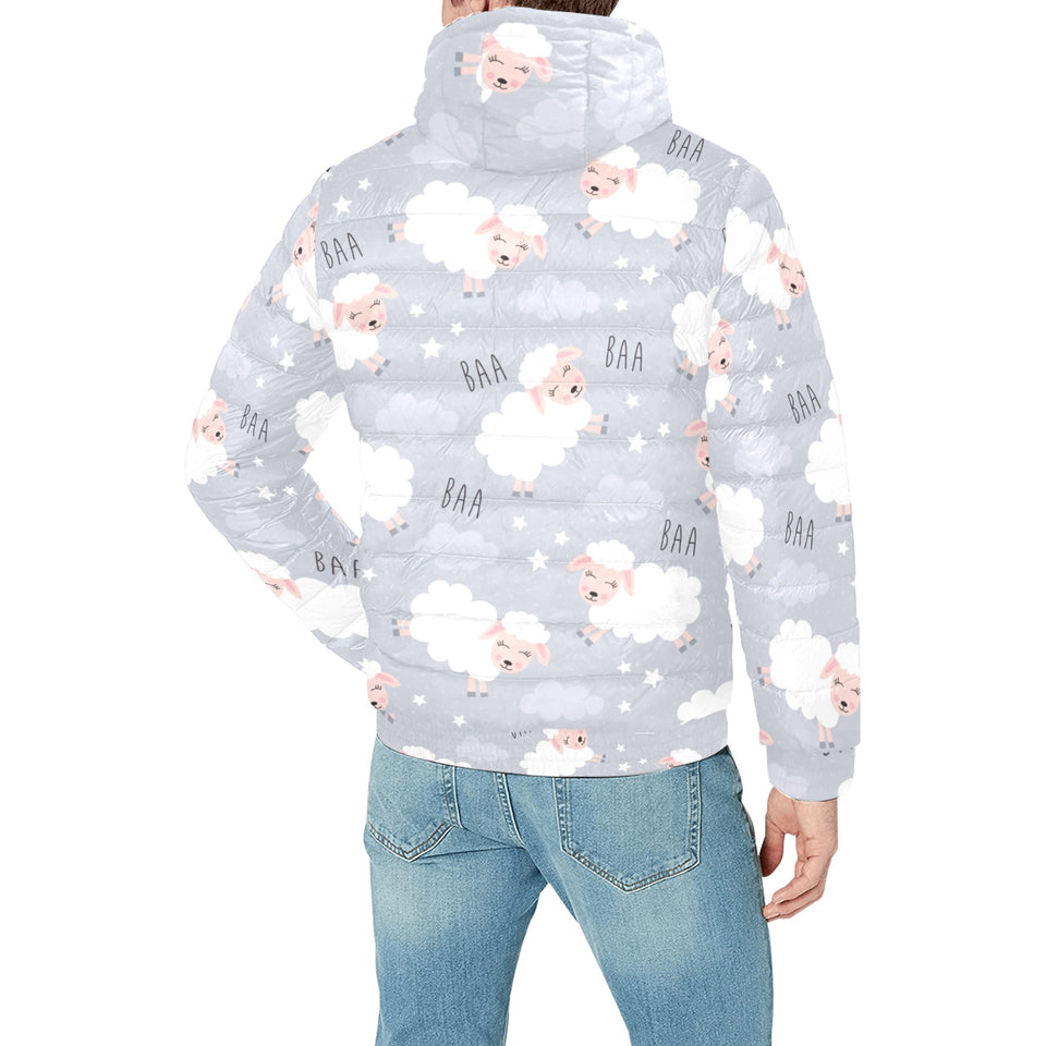 Sweet dreams sheep pattern Men's Padded Hooded Jacket