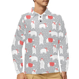 Cute polar bear christmas snow pattern Men's Long Sleeve Polo Shirt