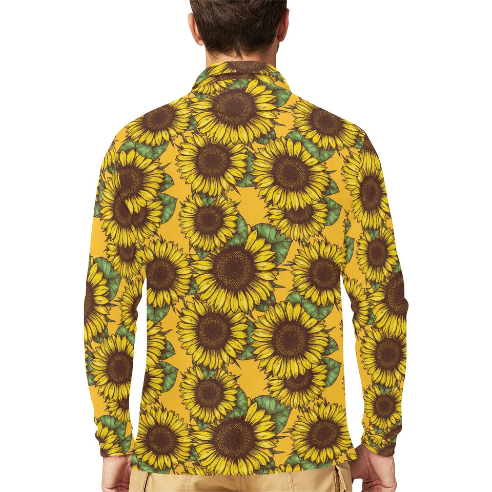 Sunflower pattern Men's Long Sleeve Polo Shirt