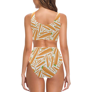 Carrot Pattern Print Design 02 Chest Bowknot High Waisted Bikini Swimsuit