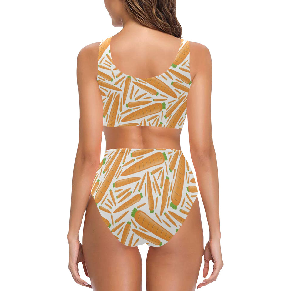 Carrot Pattern Print Design 02 Chest Bowknot High Waisted Bikini Swimsuit