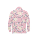 Japanese crane rose pattern Men's Long Sleeve Polo Shirt
