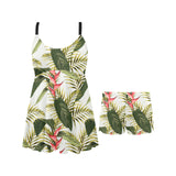 heliconia pattern Chest Sexy Pleated Two Piece Swim Dress