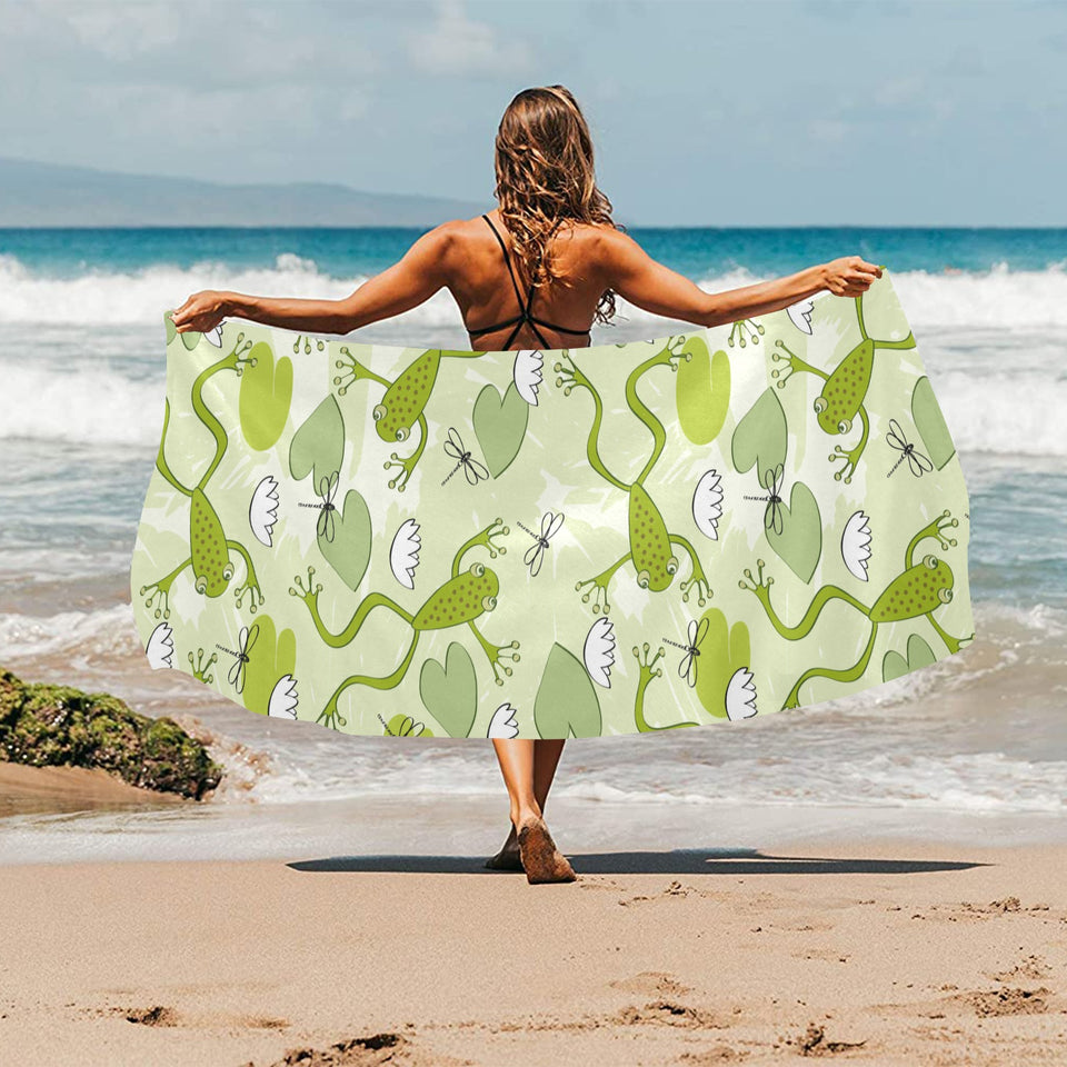 Cute frog dragonfly pattern Beach Towel
