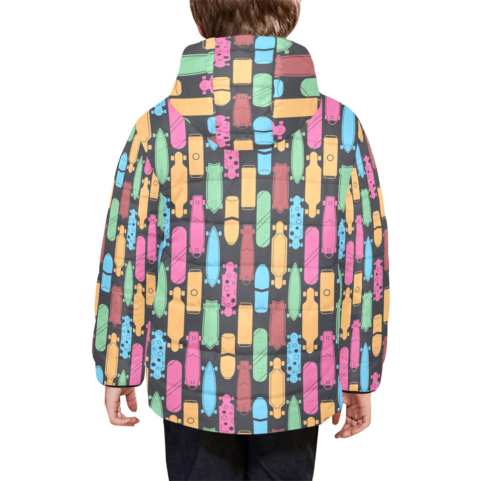 Skate Board Pattern Print Design 02 Kids' Boys' Girls' Padded Hooded Jacket