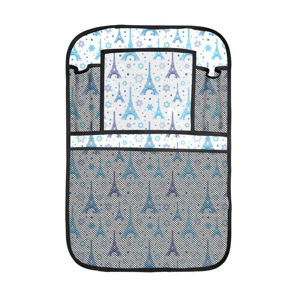 Blue Eiffel Tower Theme Pattern Print Design 01 Car Seat Back Organizer