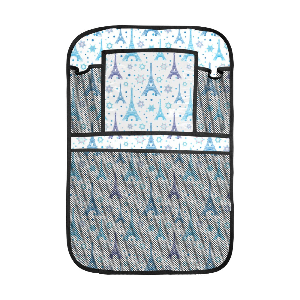 Blue Eiffel Tower Theme Pattern Print Design 01 Car Seat Back Organizer