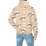 Cute raccoon heart pattern Men's Padded Hooded Jacket
