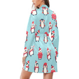 Cute penguin christmas design pattern Women's Long Sleeve Belted Night Robe