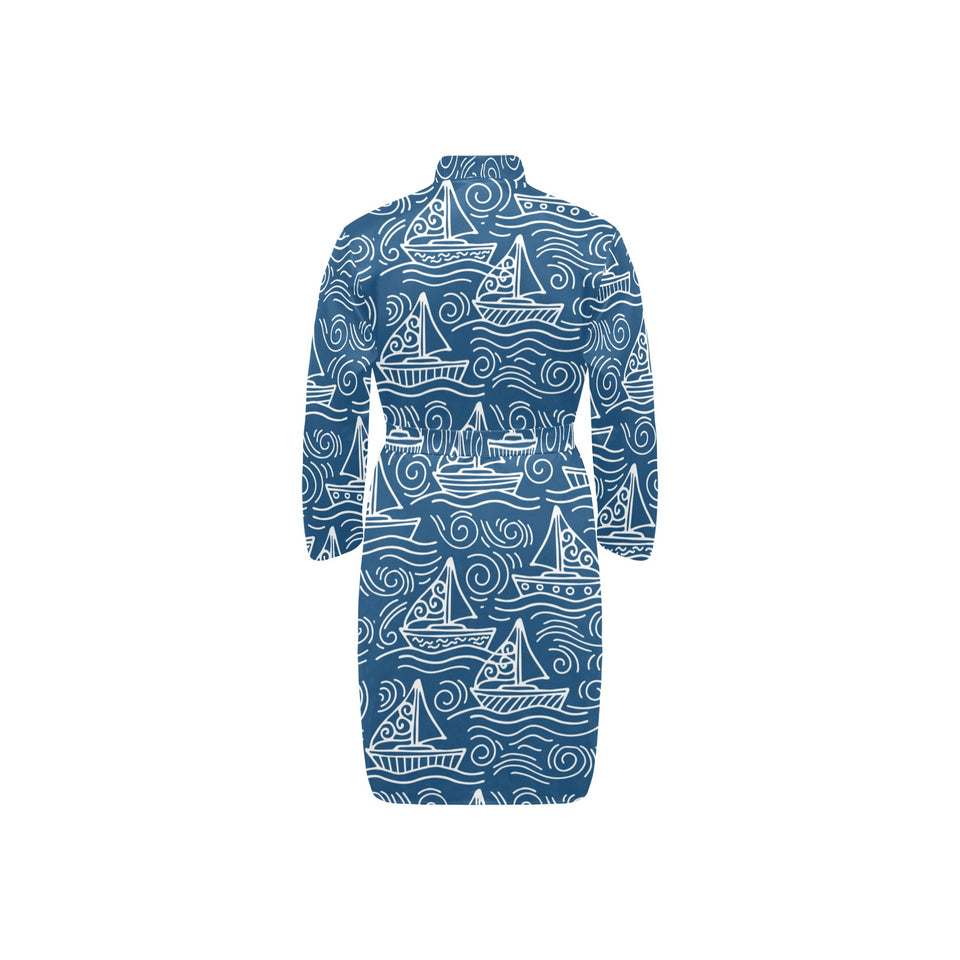 Hand drawn sailboat pattern Men's Long Sleeve Belted Night Robe