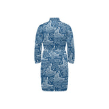Hand drawn sailboat pattern Men's Long Sleeve Belted Night Robe