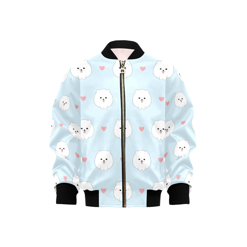 White cute pomeranian pattern Kids' Boys' Girls' Bomber Jacket