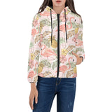 Pink flamingo birds pineapples hibiscus flower pat Women's Padded Hooded Jacket
