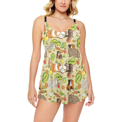 Guinea Pig Pattern Print Design 04 Chest Sexy Pleated Two Piece Swim Dress