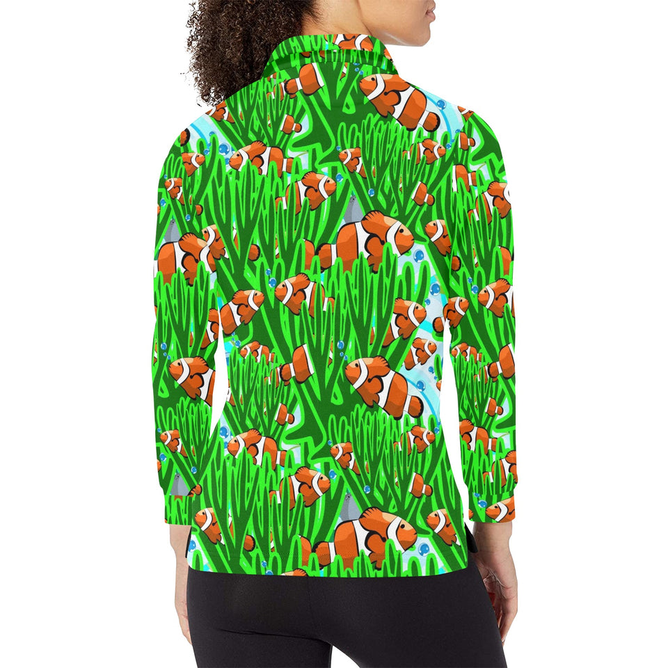 Clown Fish Pattern Print Design 01 Women's Long Sleeve Polo Shirt