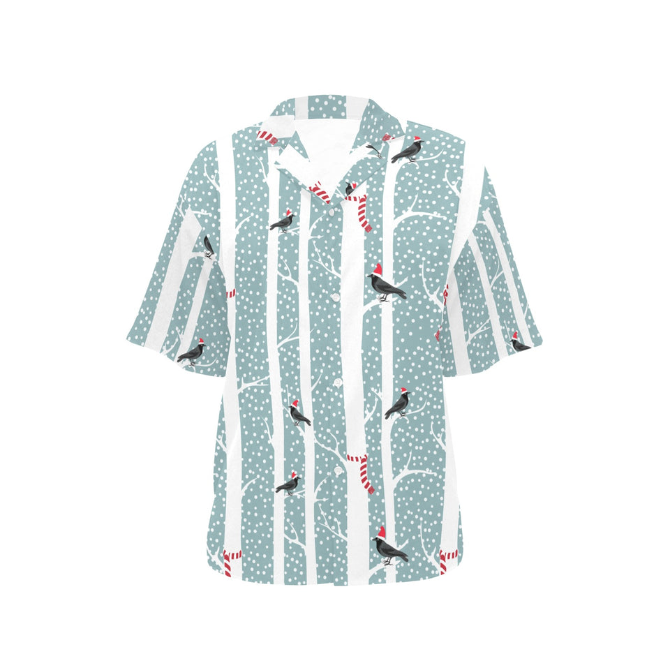 Crows christmas hat scarf Women's All Over Print Hawaiian Shirt