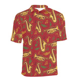 Saxophone cornet pattern red background Men's All Over Print Polo Shirt