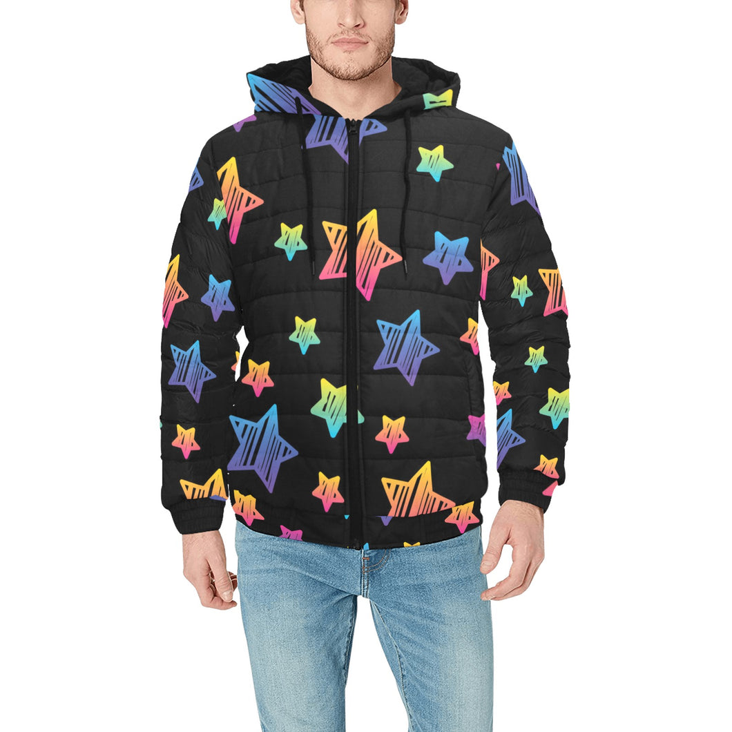 Colorful star pattern Men's Padded Hooded Jacket