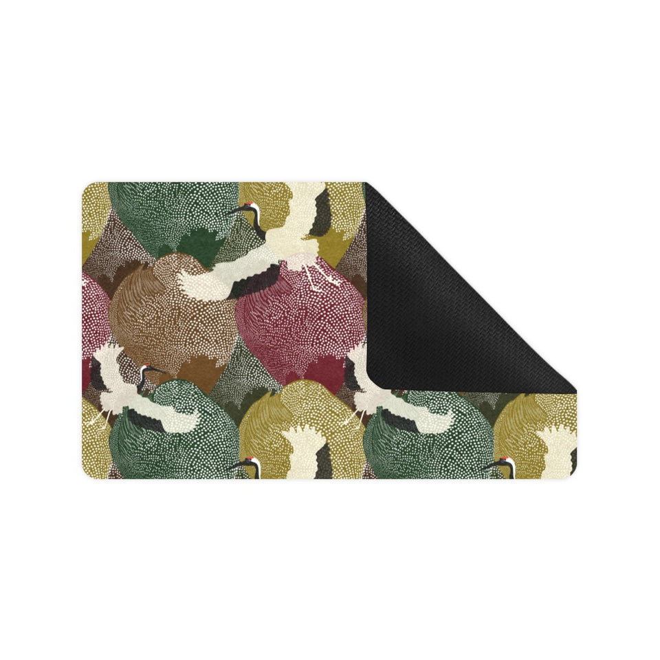 Japanese cranes flying forest dot pattern Doormat