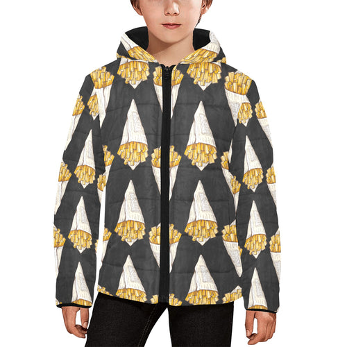 French fries dark background Kids' Boys' Girls' Padded Hooded Jacket