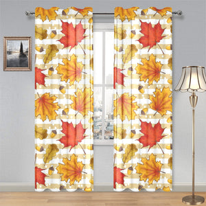 Maple leaf oak leaf acorns beige striped backgroun Gauze Curtain