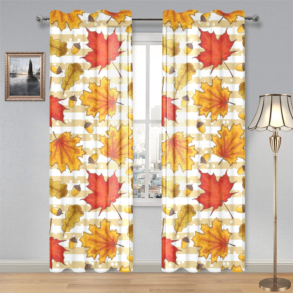 Maple leaf oak leaf acorns beige striped backgroun Gauze Curtain