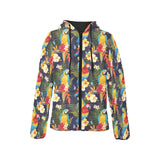 Colorful parrot flower pattern Women's Padded Hooded Jacket