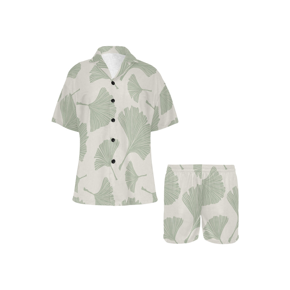 Ginkgo leaves pattern Women's V-Neck Short Pajama Set