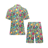 Gear Pattern Print Design 03 Men's V-Neck Short Pajama Set