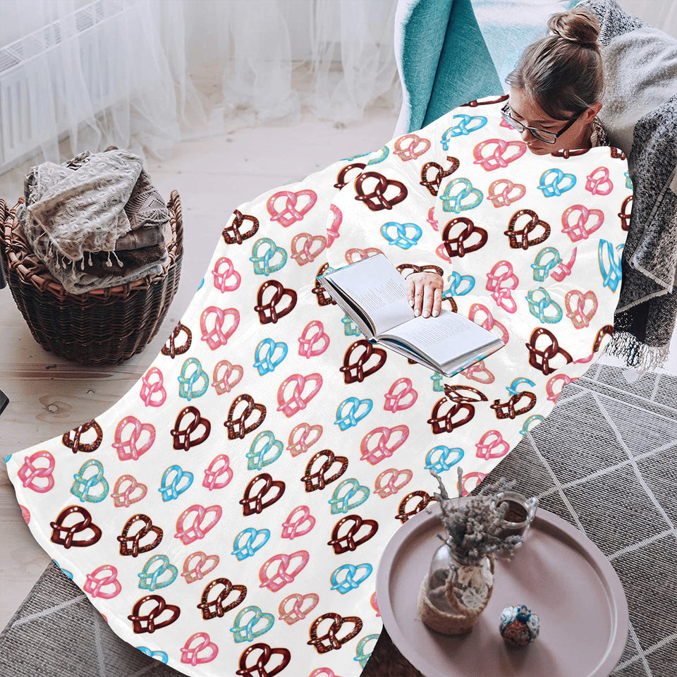 Pretzels Pattern Print Design 04 Blanket Robe with Sleeves