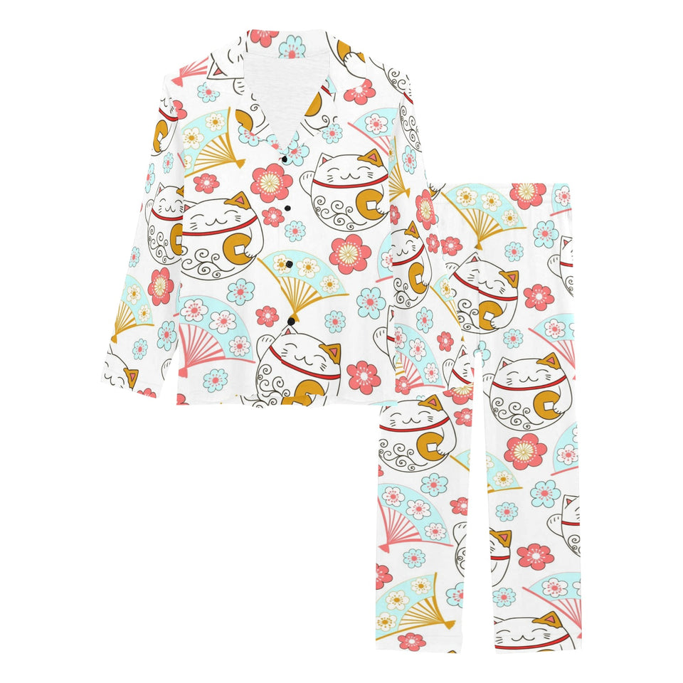 Maneki neko cat fan sakura Women's Long Pajama Set
