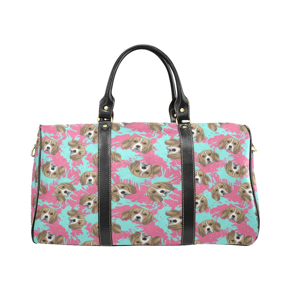 Beagle muzzles turquoise paint splashes pink patte Travel Bag