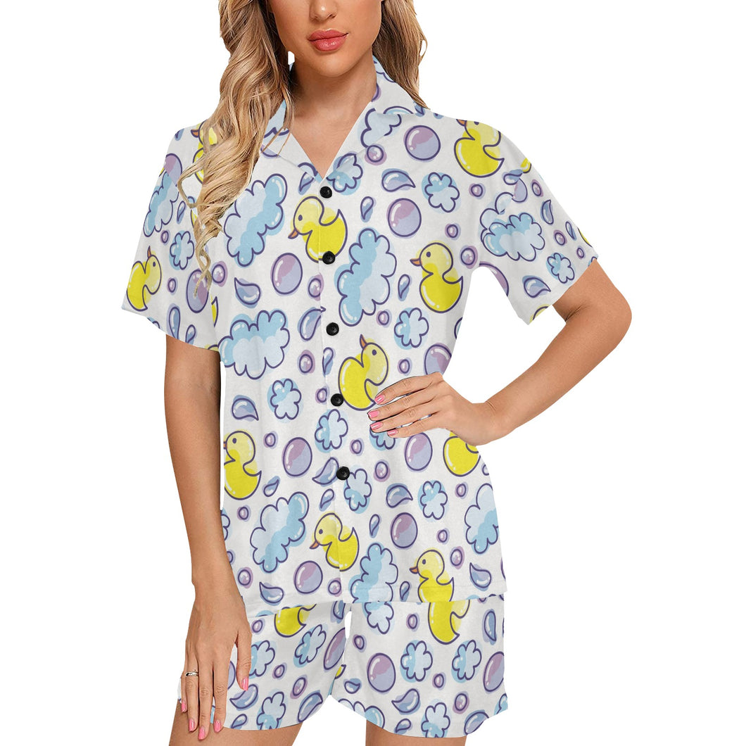 Duck Pattern Print Design 01 Women's V-Neck Short Pajama Set
