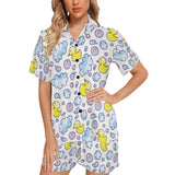 Duck Pattern Print Design 01 Women's V-Neck Short Pajama Set