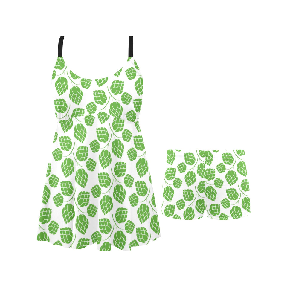 Hop pattern background Chest Sexy Pleated Two Piece Swim Dress
