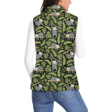 Cute sloths tropical palm leaves black background Women's Padded Vest