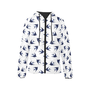 Swallow Pattern Print Design 03 Women's Padded Hooded Jacket