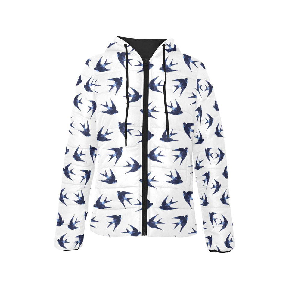 Swallow Pattern Print Design 03 Women's Padded Hooded Jacket