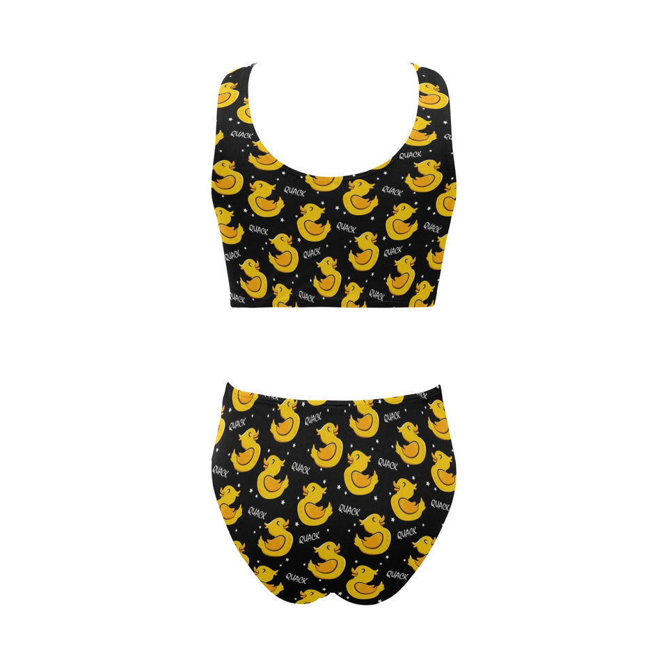 Duck Pattern Print Design 05 Chest Bowknot High Waisted Bikini Swimsuit