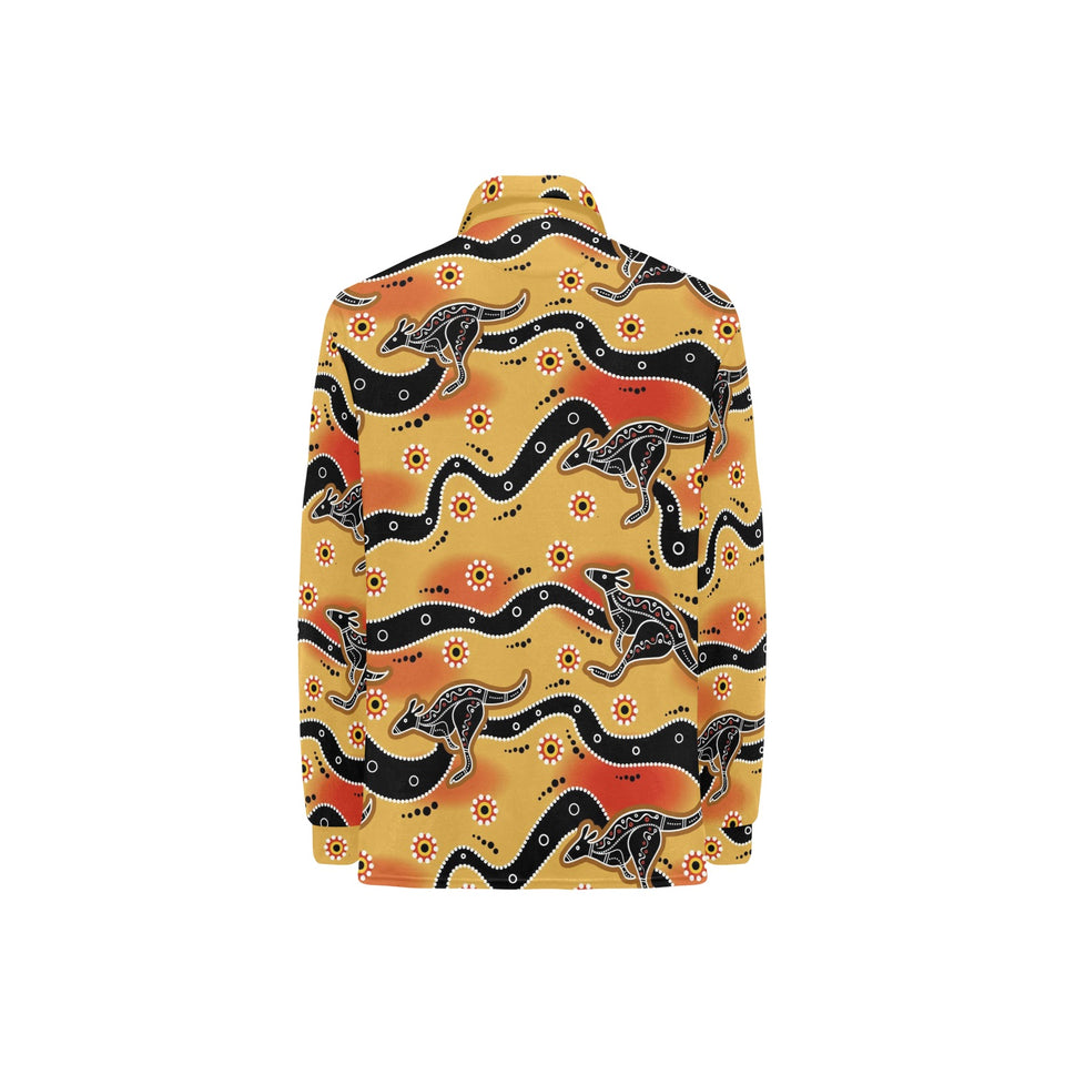 Kangaroo Australian aboriginal art pattern Women's Long Sleeve Polo Shirt