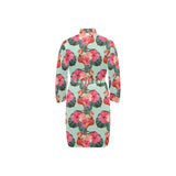 Beautiful flamingo tropical palm leaves hibiscus p Men's Long Sleeve Belted Night Robe