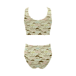 Mustache Beard Pattern Print Design 01 Chest Bowknot High Waisted Bikini Swimsuit