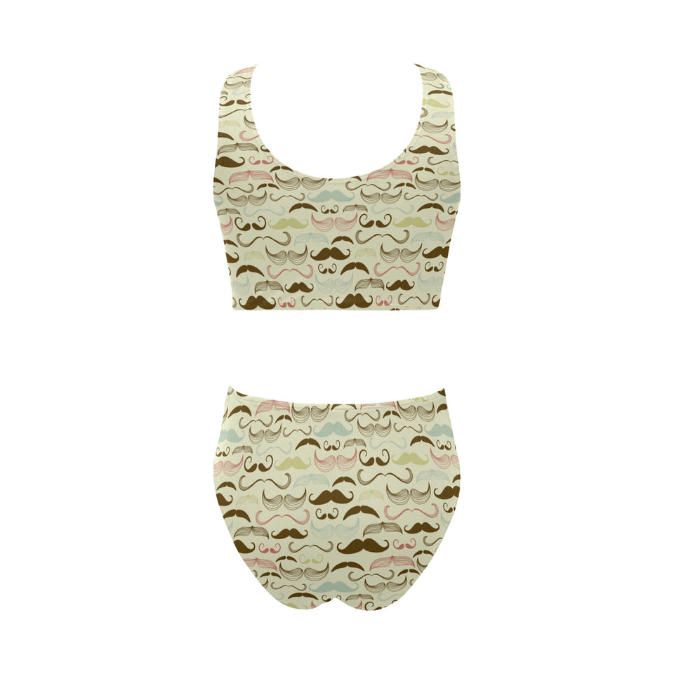 Mustache Beard Pattern Print Design 01 Chest Bowknot High Waisted Bikini Swimsuit