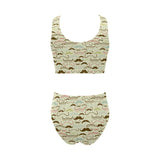 Mustache Beard Pattern Print Design 01 Chest Bowknot High Waisted Bikini Swimsuit
