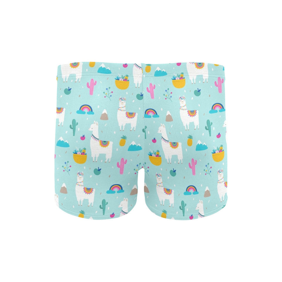 Llama alpaca cactus leaves pattern Men's Swimming Trunks