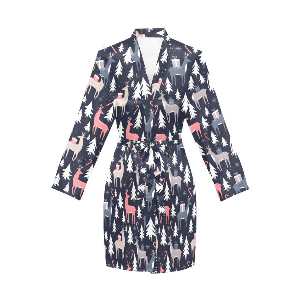Deers Winter Christmas pattern Women's Long Sleeve Belted Night Robe